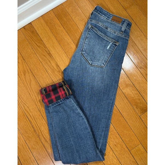 Judy Blue Red Buffalo Plaid Patch Distressed Skinny Jeans 26 - Picture 3 of 8